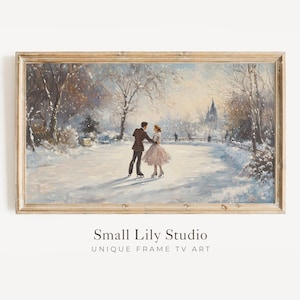 FRAME TV art Couple Ice Skating, Winter Samsung Frame tv art ice dancing in snow, Romantic retro vintage style art winter holidays | TV451