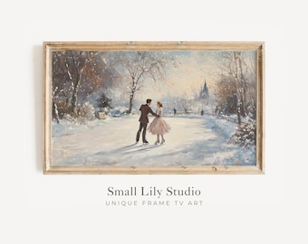 FRAME TV art Couple Ice Skating, Winter Samsung Frame tv art ice dancing in snow, Romantic retro vintage style art winter holidays | TV451