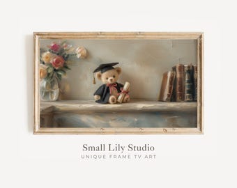 FRAME TV Art Felt Style Graduation Teddy Bear, Samsung Frame TV Art for Graduates, Cute Academic Artwork | TV1243
