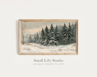 FRAME TV Art Winter Pine Tree Forest, Aesthetic Seasonal Samsung Frame TV Art, Neutral Vintage Style Painting | TV1457