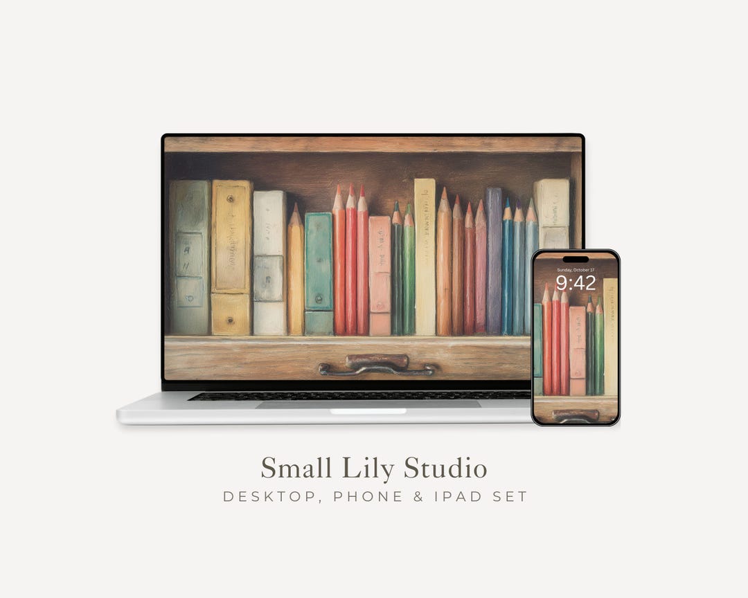 Pencils & Books Desktop Wallpaper Set, Colorful Phone Wallpaper, Back ...