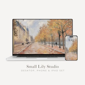 Paris in Autumn Desktop Wallpaper Set, Fall Phone Wallpaper, Autumnal iPhone Wallpaper, Aesthetic iPad Background Vintage Style | WS033