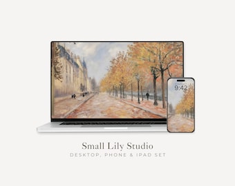 Paris in Autumn Desktop Wallpaper Set, Fall Phone Wallpaper, Autumnal iPhone Wallpaper, Aesthetic iPad Background Vintage Style | WS033