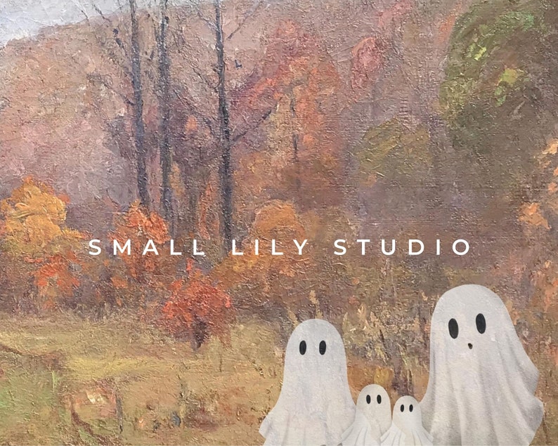 Samsung FRAME TV Famiglia fantasma di 4 persone in un paesaggio vintage, grafica autunnale per TV Frame, grafica spettrale per Halloween, download di grafica autunnale per TV / TV117 immagine 2