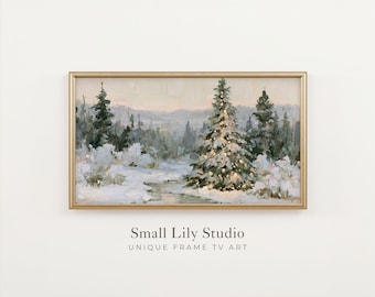 FRAME TV Art Christmas Tree in Winter Landscape, Aesthetic Seasonal Samsung Frame TV Art, Holiday Season Painting | TV1456