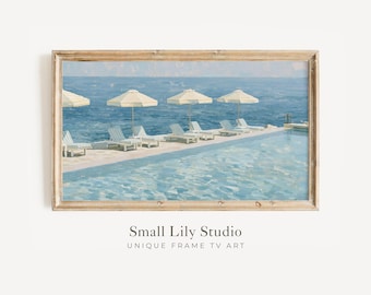 FRAME TV Art Resort Pool, Samsung Frame TV Art Summer Holiday, Vintage Style Coastal Artwork | TV1290
