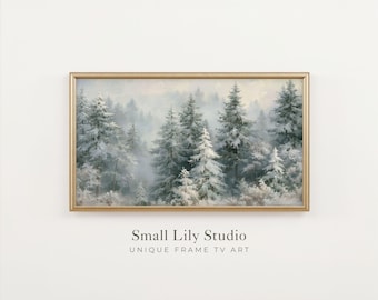 FRAME TV Art Snowy Winter Forest, Samsung Frame TV Art Pine Trees in Fog, Aesthetic tv screensaver | TV1461