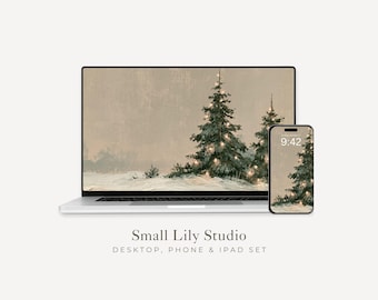 Minimalist Christmas Trees Desktop Wallpaper Set, Seasonal Phone Wallpaper, Festive iPhone Wallpaper, Aesthetic iPad Background | WS293