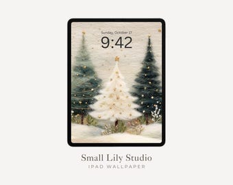 Christmas Trees iPad Wallpaper, Felt Style iPad Background, Cute Aesthetic Tablet Wallpaper | WT132