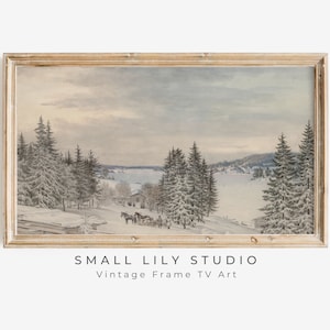 Samsung FRAME TV art Winter landscape, Winter Frame tv art white, Frame Tv vintage painting snow, Christmas Frame tv art download | TV138