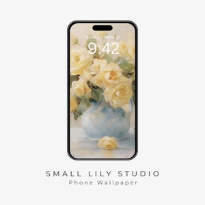 Yellow Roses Phone Wallpaper, Dreamy Floral iPhone Wallpaper, Samsung Galaxy Phone Background, Vintage Style Spring Flowers Art | WP030