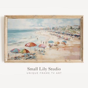FRAME TV art Beach Umbrellas, Summer Frame tv art colorful beach, Samsung Frame TV art coastal painting, Cute Summer tv art seaside | TV323