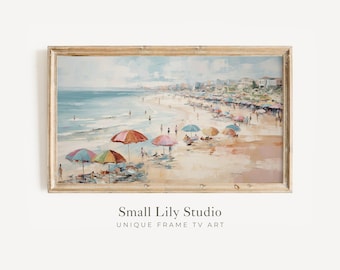 FRAME TV art Beach Umbrellas, Summer Frame tv art colorful beach, Samsung Frame TV art coastal painting, Cute Summer tv art seaside | TV323