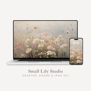 Conjunto de papel de parede abstrato com flores silvestres e sonhadoras, papel de parede com flores rosas para celular, papel de parede estético para iPhone, fundo floral para iPad | WS054