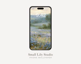 Blue Wildflowers Phone Wallpaper, Floral iPhone Wallpaper, Spring Flowers Samsung Galaxy Phone Background, Vintage Style Art | WP265