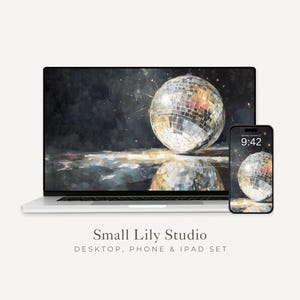 MIrrorball Desktop Wallpaper Set, New Years Phone Wallpaper, Party iPhone Wallpaper, Aesthetic Retro iPad Background | WS152