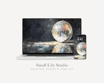 MIrrorball Desktop Wallpaper Set, New Years Phone Wallpaper, Party iPhone Wallpaper, Esthetic Retro iPad-achtergrond | WS152