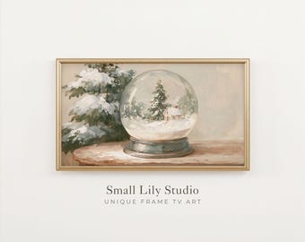 FRAME TV Art Snow Globe, Christmas Samsung Frame TV Art, Festive Winter Vintage Style Painting | TV1468