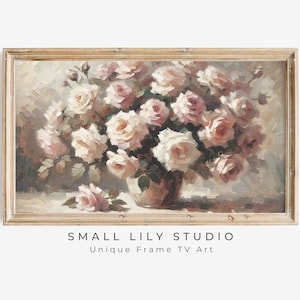 Mother&#39;s Day FRAME TV art Pink Florals, Samsung Frame tv art romantic vintage style roses painting, Spring flowers tv screensaver | TV230