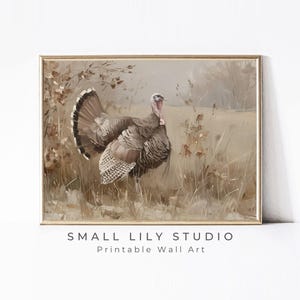 PRINTABLE Thanksgiving Turkey Print, Neutral Thanksgiving Wall Art, Turkey Brown Earthy Vintage Style Farmhouse Painting | P149