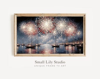 FRAME TV Art 4th of July Fireworks, Red White and Blue Samsung Frame TV Art, Patriotic Independence Day Vintage Style Picture | TV1273