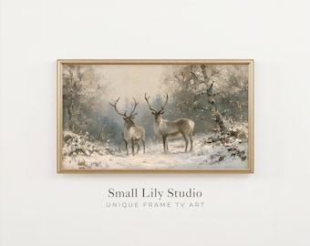 FRAME TV Art Reindeer in Winter Landscape, Christmas Samsung Frame TV Art, Vintage Style Painting | TV1474