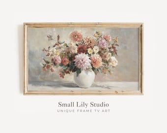 FRAME TV Art Pink Flower Bouquet, Spring Samsung Frame TV Art, Vintage Style Floral Painting, Mother's Day Flowers Artwork | TV1253