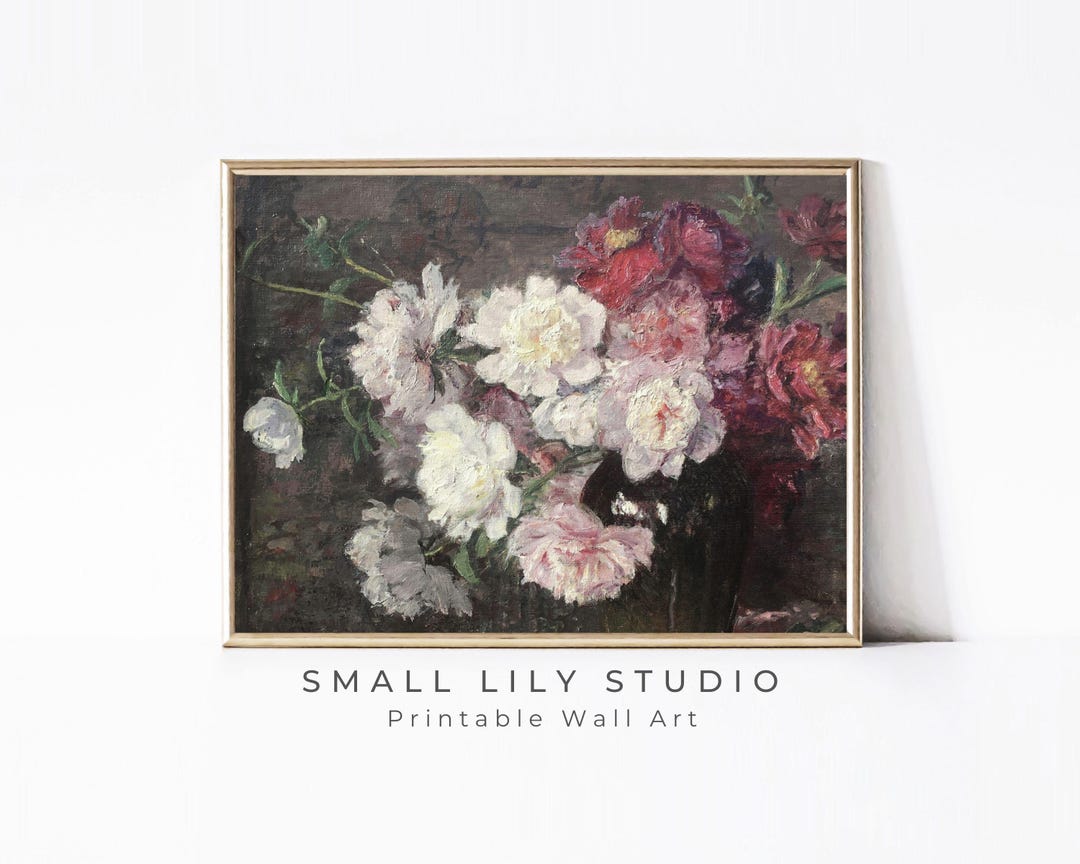 PRINTABLE Moody Pink Floral Print, Vintage Painting Still Life Wall Art ...
