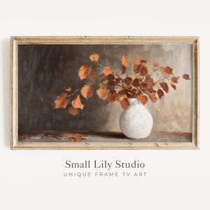 FRAME TV art Fall Leaves in Vase, Samsung Frame tv art Moody Vintage style still life, Autumn tv artwork rust red | TV457