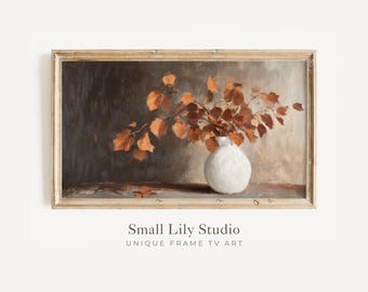FRAME TV art Fall Leaves in Vase, Samsung Frame tv art Moody Vintage style still life, Autumn tv artwork rust red | TV457
