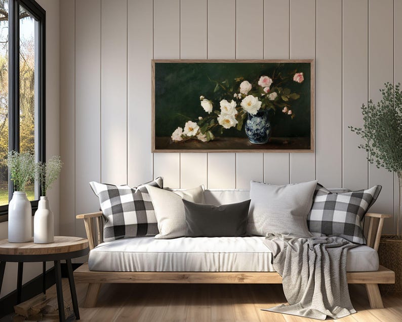 FRAME TV Art Roses in Oriental Vase, Samsung Frame Tv Art Vintage Style ...