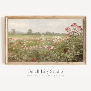 Samsung FRAME TV art Pink wildflowers, Spring field of flowers tv art, Vintage meadow floral tv art, Cottagecore tv art download | TV44