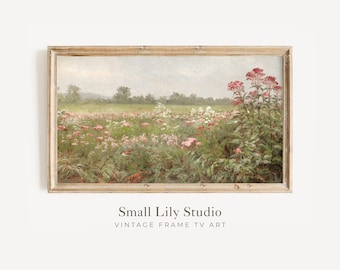 Arte para TV Samsung FRAME: Flores silvestres rosas, Campo de flores primaveral, Pradera vintage, Arte floral para TV, Descarga de arte para TV Cottagecore / TV44