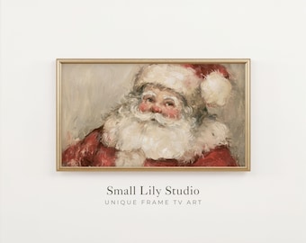 FRAME TV Art Jolly Santa Portrait, Christmas Samsung Frame TV Art, Festive Vintage Style Painting Red and White | TV1487