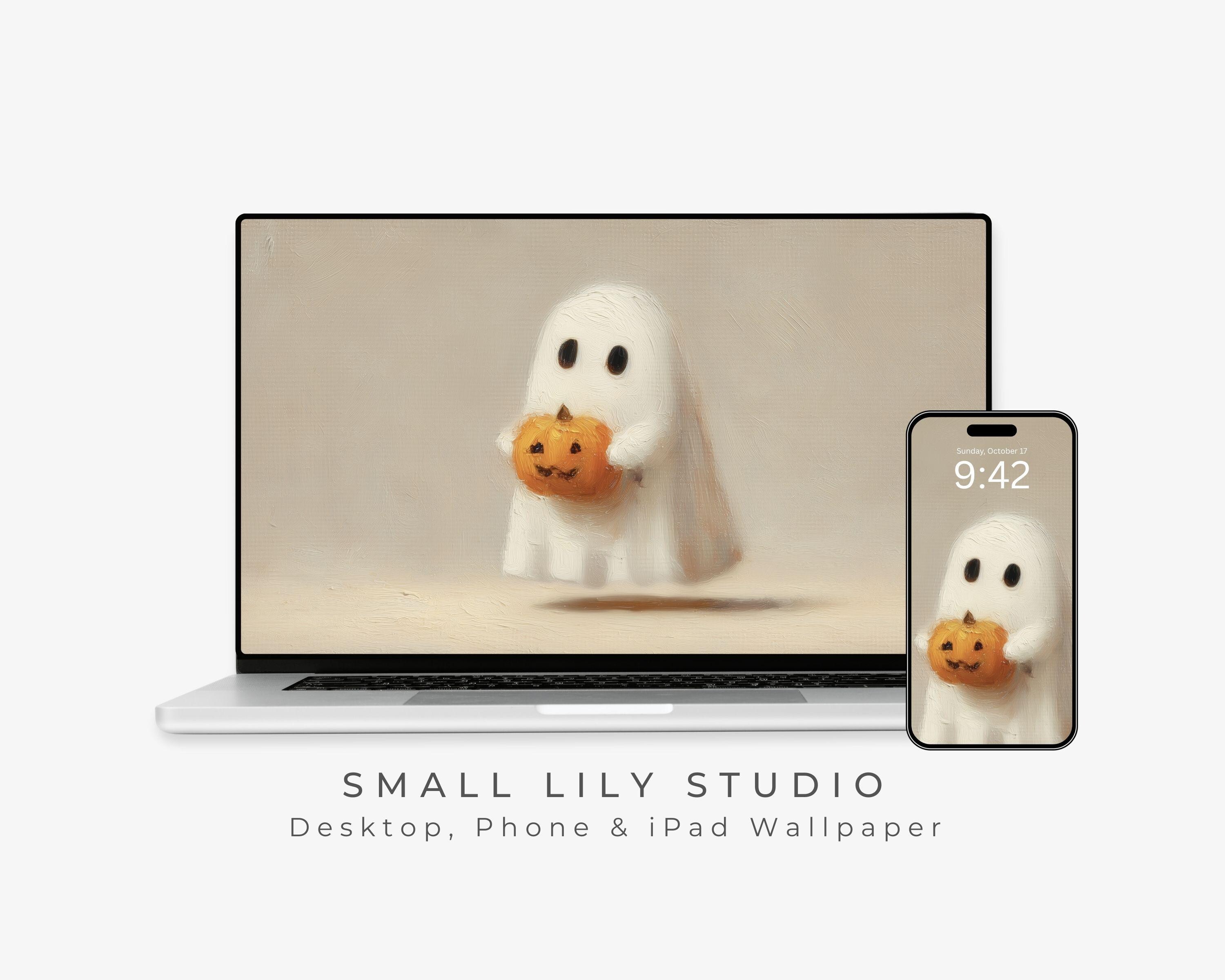 Ghost Holding Pumpkin Desktop Wallpaper Set, Halloween Phone Wallpaper,  Spooky iPhone Wallpaper, Cute Aesthetic iPad Background | WS047 - Etsy  Israel, image size:3000x2400