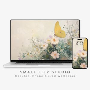 Schmetterling Desktop Wallpaper Set, Blumen Tapete, Blumen iPhone Wallpaper, ästhetischer iPad Hintergrund Vintage Stil | WS018