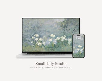 Set di sfondi astratti blu e verdi per desktop, sfondi per telefono in stile vintage, sfondi estivi per iPhone, sfondi rilassanti per iPad / WS026