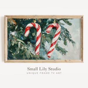 KADER TV-kunst zuurstokken aan kerstboom, feestelijke Samsung lijst tv-kunst, rood wit groen vintage stijl getextureerde kerst schilderij kinderen | TV505