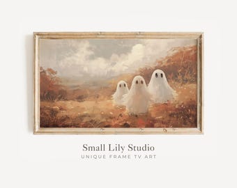 Halloween FRAME TV Ghost Family in Fall Landscape, Fall Halloween Samsung tv art cute ghosts, Autumn spooky vintage style painting | TV365