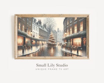 FRAME TV art Christmas London Street, Moody Frame tv Art Festive Winter Town, Samsung Frame tv Vintage Style Holiday Artwork | TV194