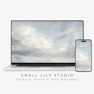 Abstracte wolken bureaubladachtergrond, telefoonbehang bewolkte lucht, ontspannende iPhone-achtergrond, esthetische iPad-achtergrond vintage stijl | WS045