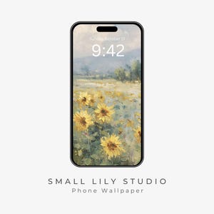 Sunflower Field Phone Wallpaper, Sunflowers iPhone Wallpaper, Yellow Flowers Samsung Galaxy Phone Background, Vintage Style Floral  | WP073