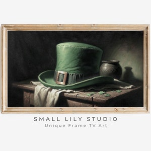 FRAME TV art St Patricks Day Kapelusz skrzata Zielony, Moody St Patrick&#39;s Day Samsung Frame vintage styl tv sztuka cyfrowa do pobrania | TV290