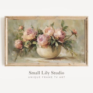 FRAME TV Art Pink Peonies, Samsung Frame TV Art Mother's Day Flowers, Vintage Style Floral Painting | TV1120