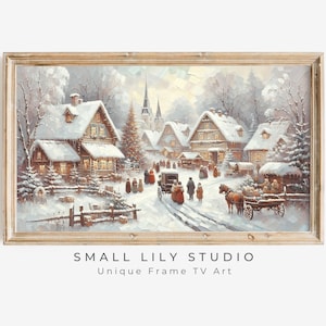 FRAME TV art Christmas Village in Winter, Samsung Frame tv art cute Christmas screensaver for kids, Festive neutral winter town | TV439