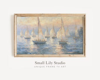 FRAME TV Art Sailing Boats at Dusk, Samsung Frame TV Art Summer Regatta, Vintage Style Coastal Artwork | TV1293