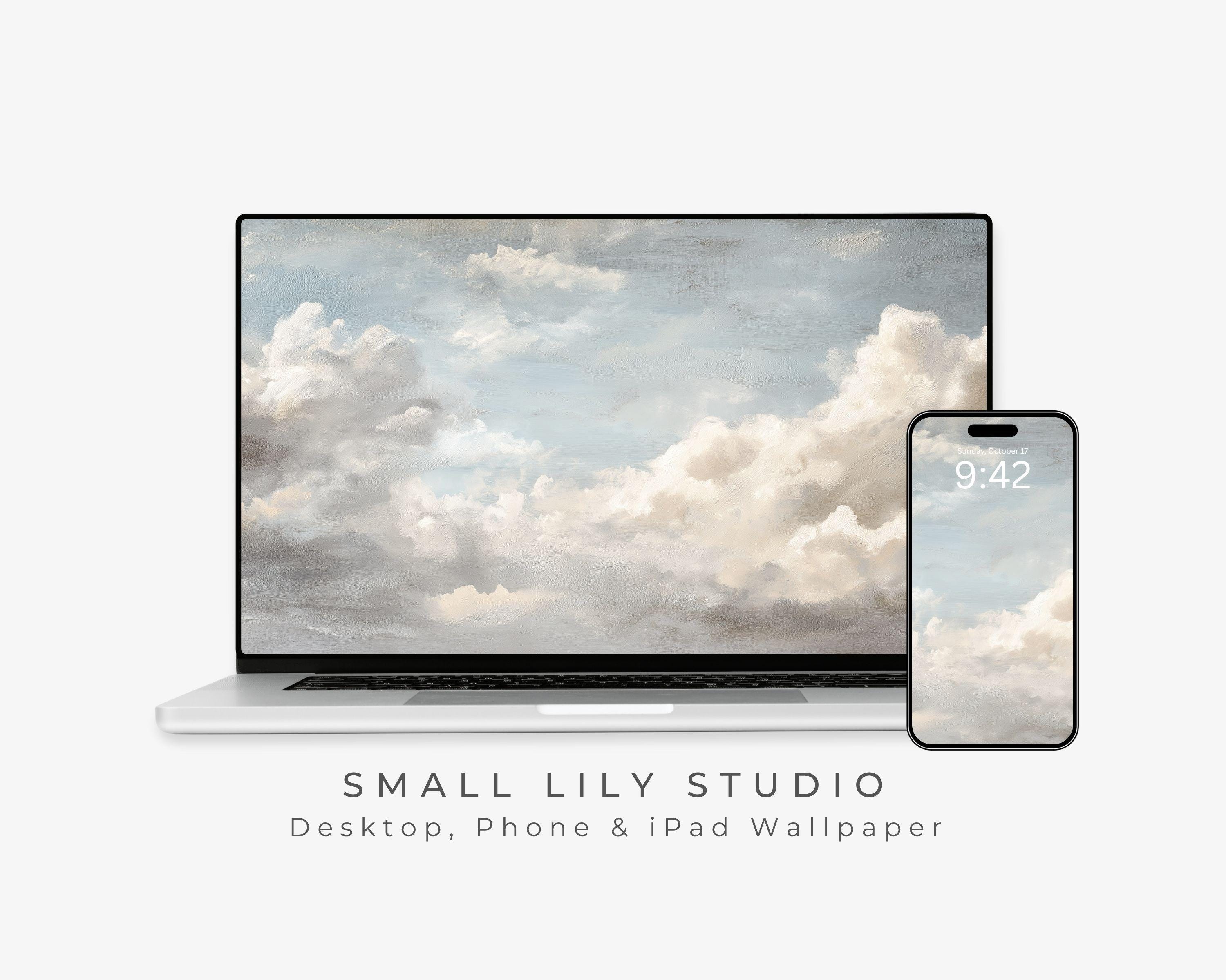 Dreamy Clouds Desktop Wallpaper, Cloudy Blue Sky Phone Wallpaper, Relaxing iPhone Wallpaper, Aesthetic iPad Background Vintage Style | WS021