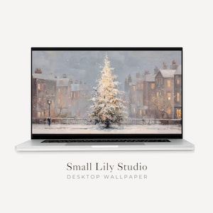 Christmas Tree Desktop Wallpaper, Festive Season Macbook Wallpaper, Pink Christmas Laptop Background, Vintage Style Painting | WD086