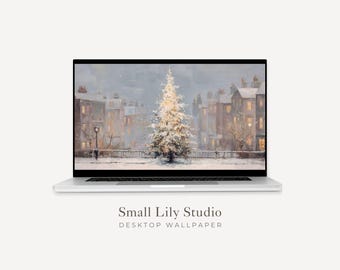 Christmas Tree Desktop Wallpaper, Festive Season Macbook Wallpaper, Pink Christmas Laptop Background, Vintage Style Painting | WD086