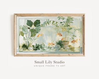 FRAME TV Art Gold Fish Tank, Samsung Frame TV Art Aquarium Vintage Style Painting, Relaxing Calming Artwork | TV1297
